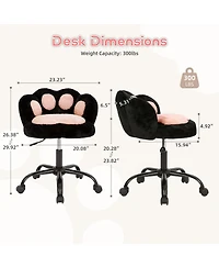 homfan Cute Vanity Chair with Cat-Paw Back, Swivel Wheels, Adjustable Height, Armless Desk Chair for Bedroom, Office, Kids Room
