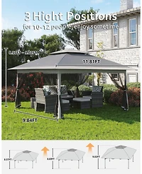 homfan One-Push Pop-Up Gazebo, 12x12 Ft Canopy Tent with Mosquito Netting, 4 Sandbags and Adjustable Height