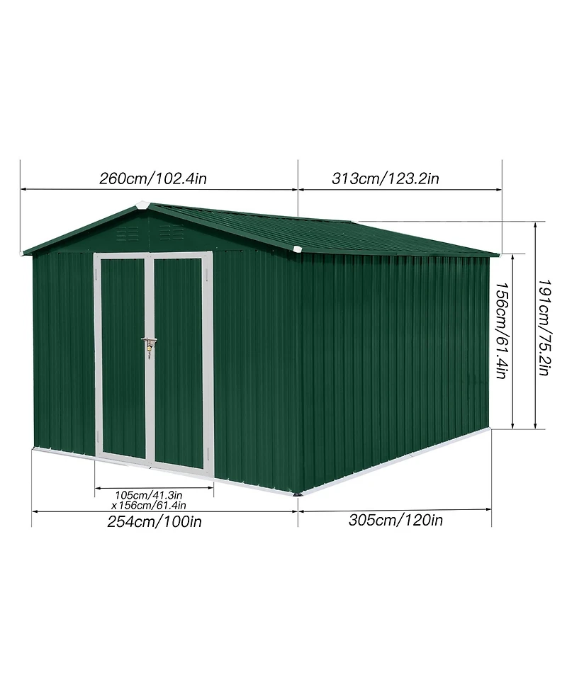 Mondawe 8 x 10 Feet Outdoor Metal Storage Shed with Apex Roof, Lockable Garden Tool Shed