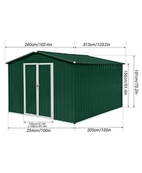 Mondawe 8 x 10 Feet Outdoor Metal Storage Shed with Apex Roof, Lockable Garden Tool Shed