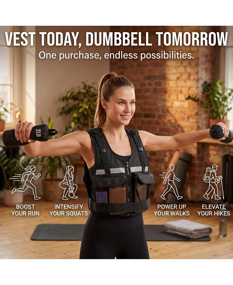 Aofar 2-16 Lbs Weighted Vest Adjustable Zip Reflective Pockets Fitness