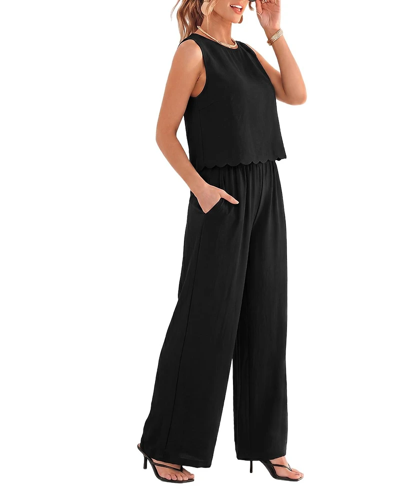 Cupshe Women's Scalloped Edge Sleeveless Top and Wide-Leg Pants Set