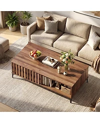 Slickblue Wooden Coffee Table with Mid Century Farmhouse Style, Living Room Centerpiece