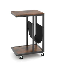 Slickblue Metal Frame C-Shaped Side Table with Canvas Pocket for Living Room