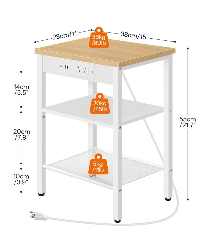 Slickblue Living Room Side Table with Charging Station, Usb Ports and Storage Shelves