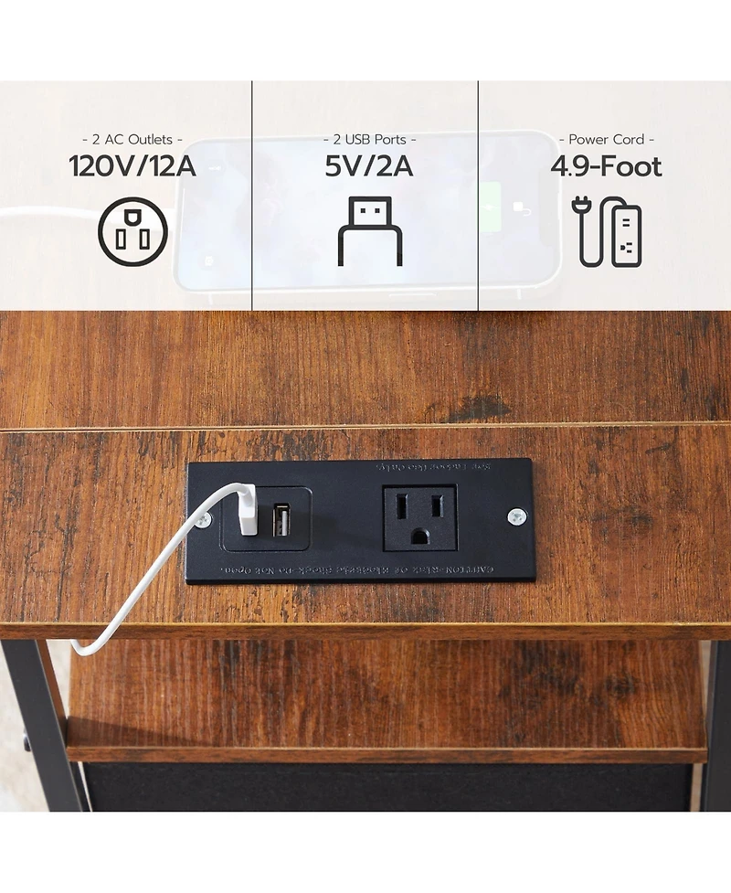 Slickblue Sofa Side Table Set of 2 with Built-in Charging Station and Storage