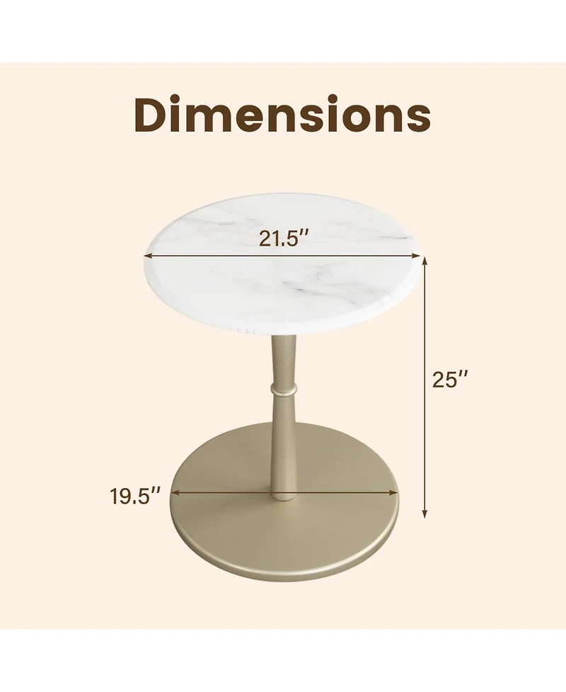 Slickblue Wooden Base Round Table with Marble Top for Small Space Decor