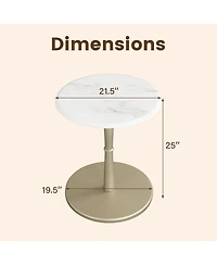 Slickblue Wooden Base Round Table with Marble Top for Small Space Decor