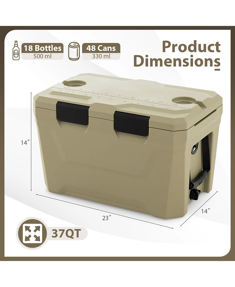 Sugift 37 Quart Portable Insulated Cooler Hard Shell with Cup Holders and Drain Plug