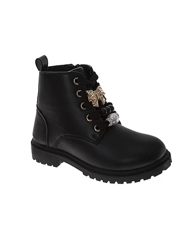 Kensie Girl Patent Combat Boots – Girls (1-13) Lace-Up Fashion Ankle with Side Zip (Little Kid/Big Kid)