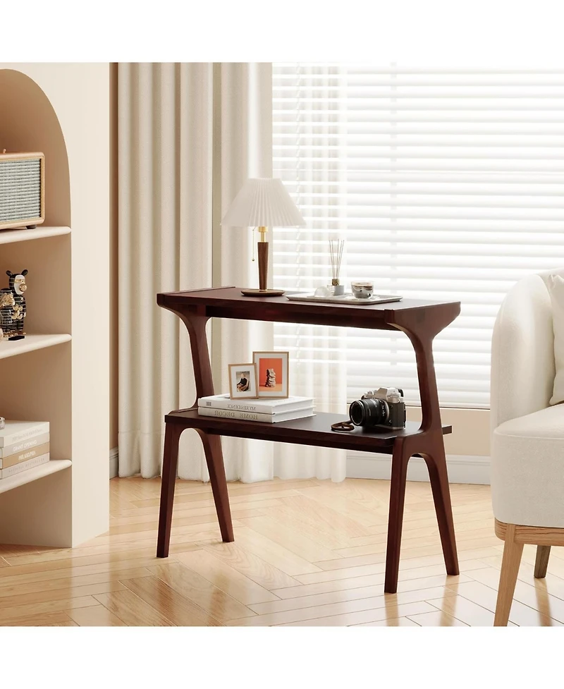 Tribesigns Solid Wood End Table, 2-Tier Side Table with Storage Shelf, Easy Assembly