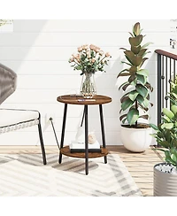 Slickblue Modern Round Side Table with Charging Station and 2-Tier Storage Shelf