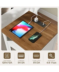 Slickblue Wooden End Table with Built-In Charging Station and Usb Ports