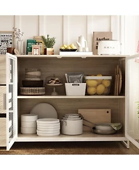 Homsee 59-Inch Storage Cabinet with Drawers Industrial Wood and Metal 69-Inch Tall Floor Organizer 3 2 Doors