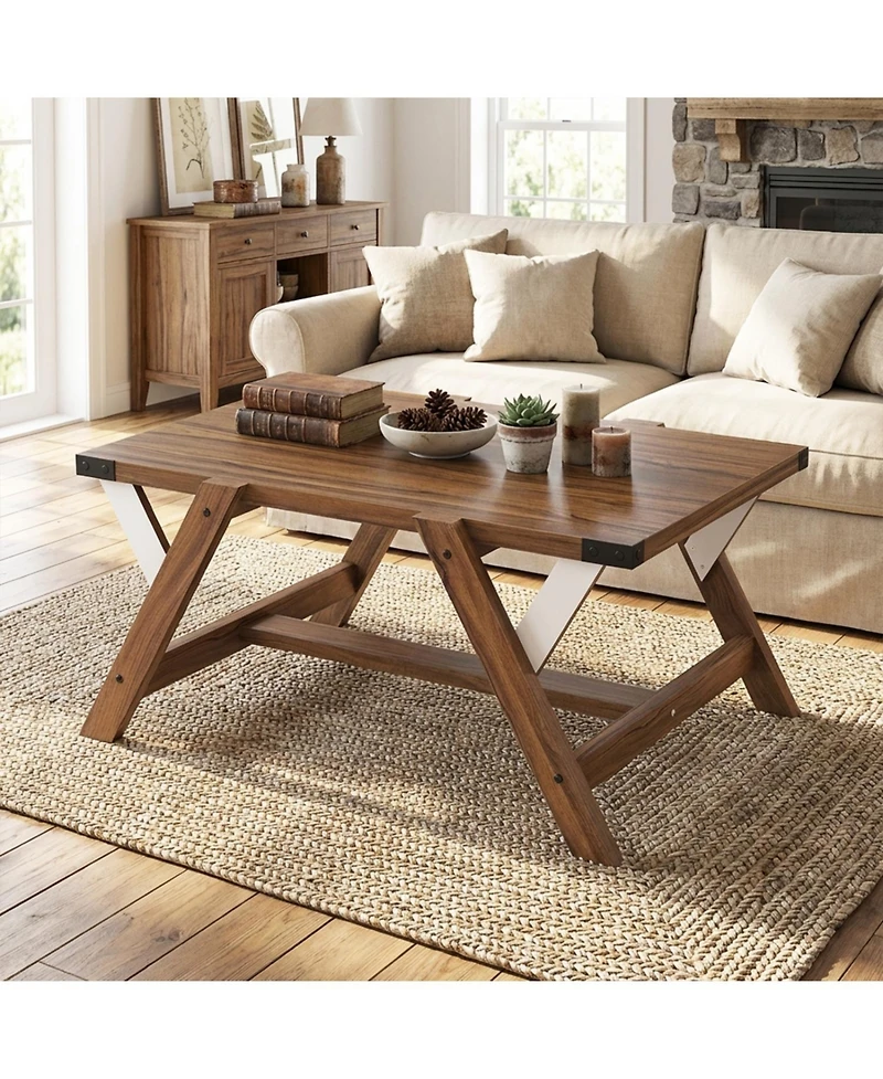 Slickblue Rustic Farmhouse Coffee Table with Decorative Nailhead Accents for Living Room