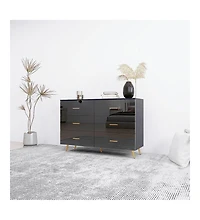 Flynama High Gloss 6-Drawer Storage Chest with Golden Handles and Metal Legs Home Bedroom Vanity Cabinet