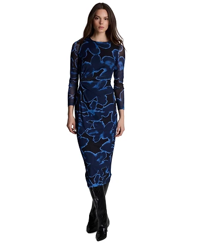 Kenneth Cole Women's Knot-Front Printed Mesh Midi Dress
