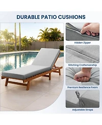 Pocassy Outdoor Chaise Lounge Cushion, Water-Resistant Patio Lounge Chair Cushion 1 Piece, Thick Lounger Pad with Straps
