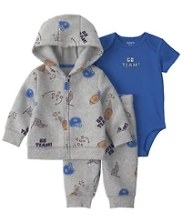 Carter's Boys' Go Team Football Fleece Layering Short-Sleeve Bodysuit, Jacket and Pants, 3-Piece Set