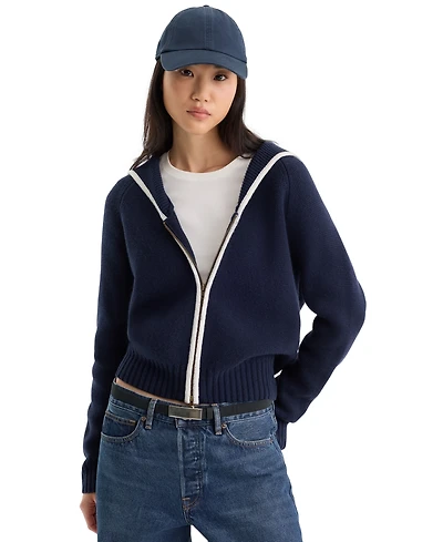 Good American Women's Knit Sailor Zip-Up Sweater