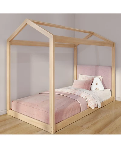 Max & Lily Twin House Bed Blonde And Floating Headboard for Bunks, 945 x 535mm
