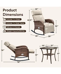 Pocassy Outdoor Recliner Chair for Patio, Wicker Reclining with Adjustable Backrest, Rattan Rocker Armchair Side Table