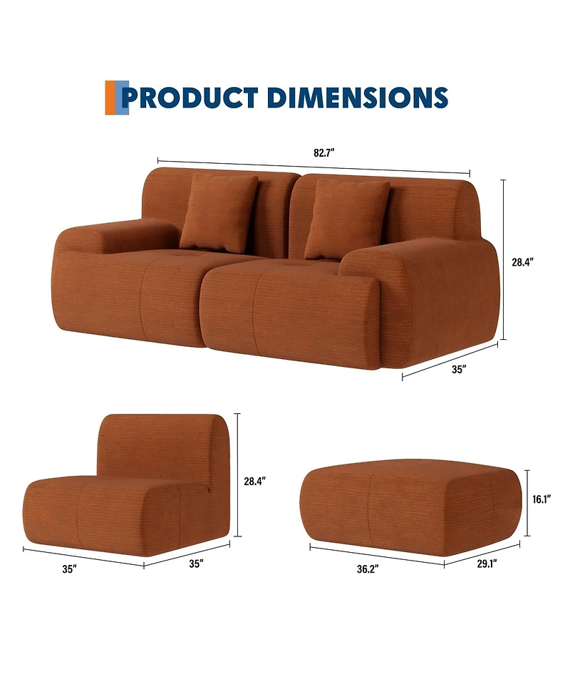 homfan Cozy Cloud-Like Loveseat Couch with Corduroy Fabric, Deep Seat Modular Sofa for Living Room, Bedroom, Small Spaces