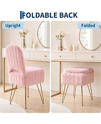 gaomon Vanity Stool Chair with Backrest, Square Ottoman with Hidden Storage Compartment, Soft Faux Fur Fabric, 280 Lbs Weight Capacity