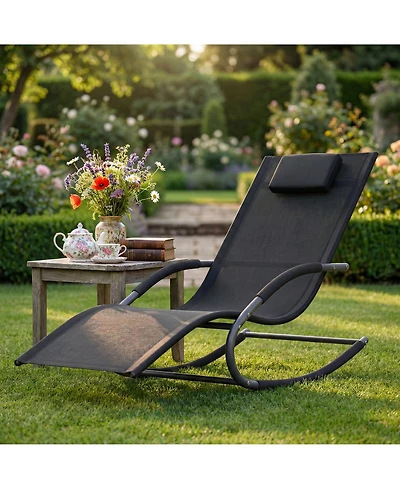 GarveeLife Outdoor Lounge Chair with Textilene Fabric, Fixed Ergonomic Design, Detachable Pillow, 300 lbs Capacity, Easy Assembly