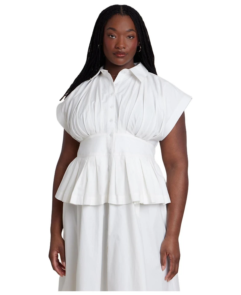 Eloquii Women's Plus Size Peplum Poplin Shirt Dress