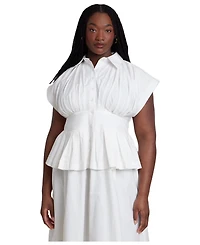 Eloquii Women's Plus Size Peplum Poplin Shirt Dress