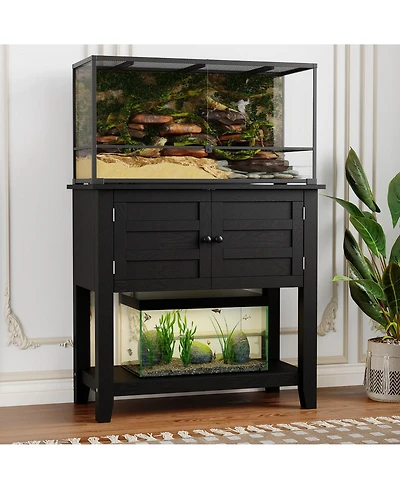 homfan 20-29 Gallon Aquarium Stand with Charging Station, Heavy Duty Fish Tank Cabinet, Dual Tier Reptile Stand, Magnetic Doors, Anti-Tip Storage