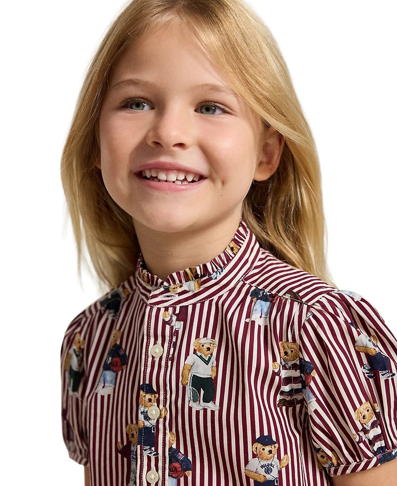 Polo Ralph Lauren Girls' 2T-6X Bear Poplin Short-Sleeve Dress