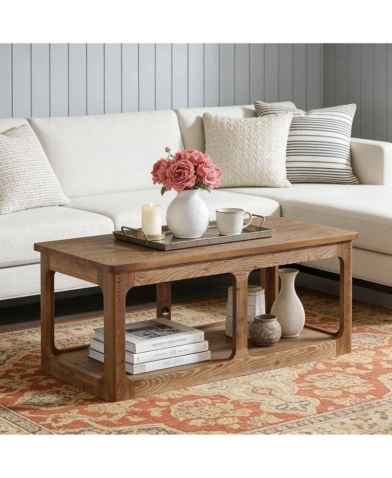 Tribesigns Rectangle Coffee Table, 47.24-Inch Solid Wood Center Table with 2-Tier Storage Shelf, Easy Assembly