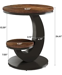 Tribesigns 2 Tiers Side Table, Round End Table with Storage Shelf, C-Shaped Frame for Small Spaces, Living Room pieces