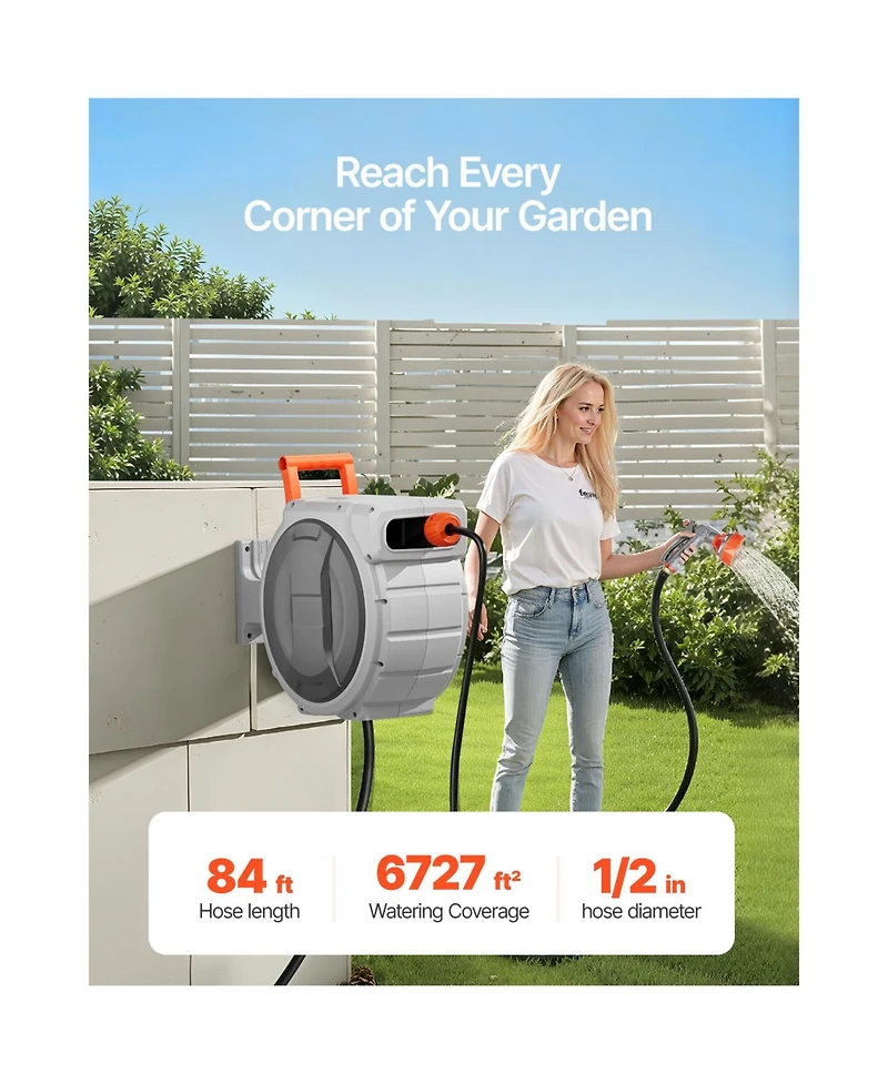 Vevor Retractable Garden Hose Reel Wall Mounted Garden Hose Reel