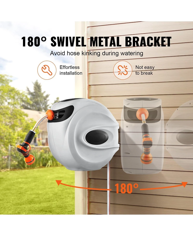 Vevor Retractable Hose Reel Water Hose Reel Swivel Wall-Mounted