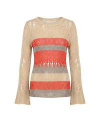Modenaire Women's Distressed Stripe Flared-Sleeve Knit Sweater