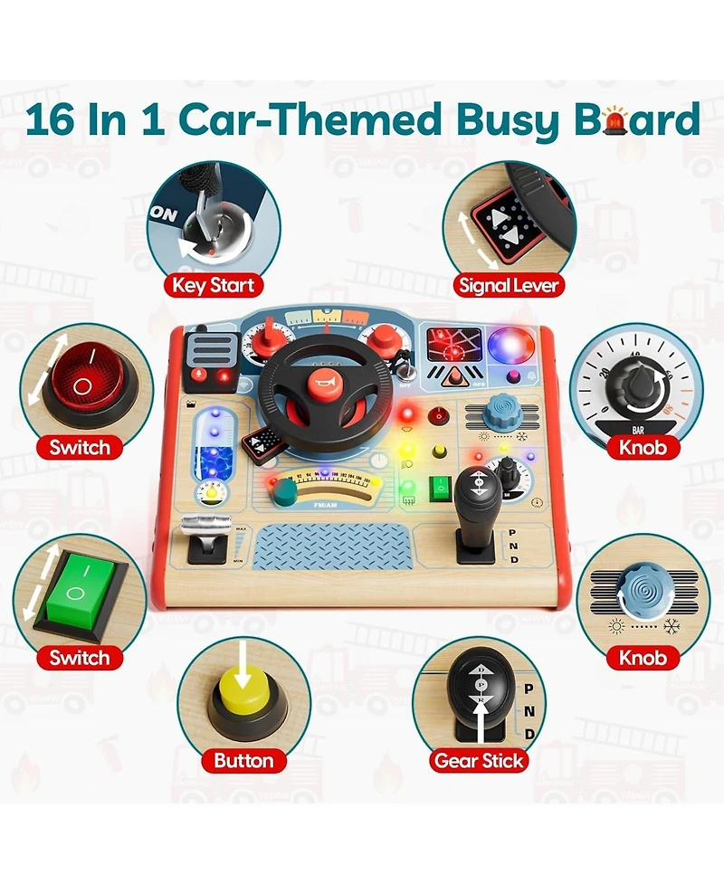 Top Bright Busy Board Toys with Led Light Sensory Toys with Sounds and Switches, Activity Board Car Driving Toy for Toddler