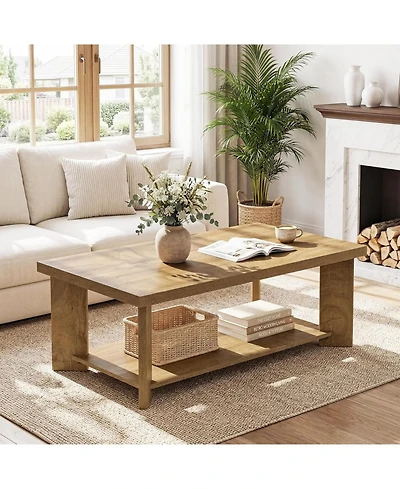 Tribesigns 47-Inch Coffee Table for Living Room, Farmhouse Rectangle Center Cocktail Table with Storage Shelves, Rustic Wooden Accent Tea Furniture
