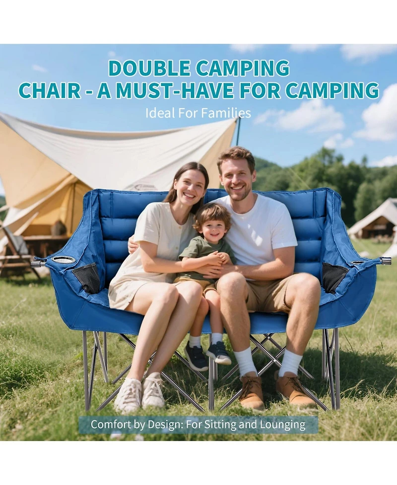 Aboron Oversized Padded Camping Chair - Heavy Duty Folding Outdoor Couch with Side Pocket and Cotton Padding for Patio and Sports