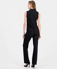 Anne Klein Womens Pinstriped Zip Front Sleeveless Top Mid Rise Pull On Pants