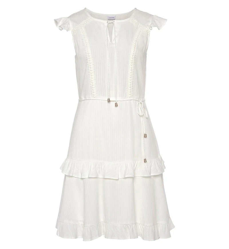 Lascana Women's Crochet Ruffle Trim Dress