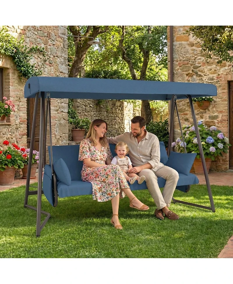 Asagikoiai 3-in-1 Outdoor Hanging Patio Swing Bed with Adjustable Canopy and Cushion