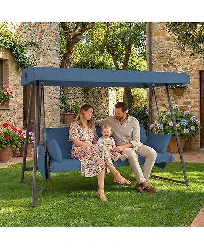 Asagikoiai 3-in-1 Outdoor Hanging Patio Swing Bed with Adjustable Canopy and Cushion