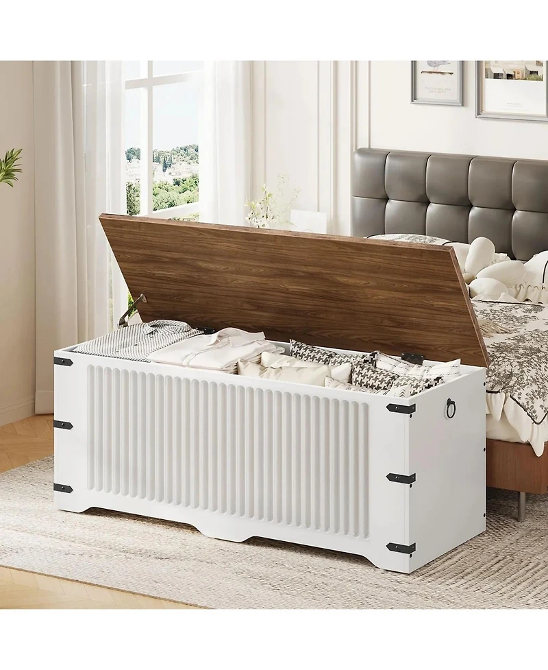 Slickblue Wooden Storage Bench with Safety Hinges, Farmhouse Style Seating