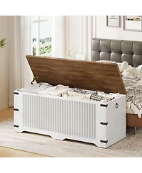 Slickblue Wooden Storage Bench with Safety Hinges, Farmhouse Style Seating