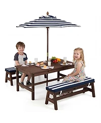 Gymax Kids Picnic Table Outdoor Wooden Table and Bench Set with Removable Umbrella