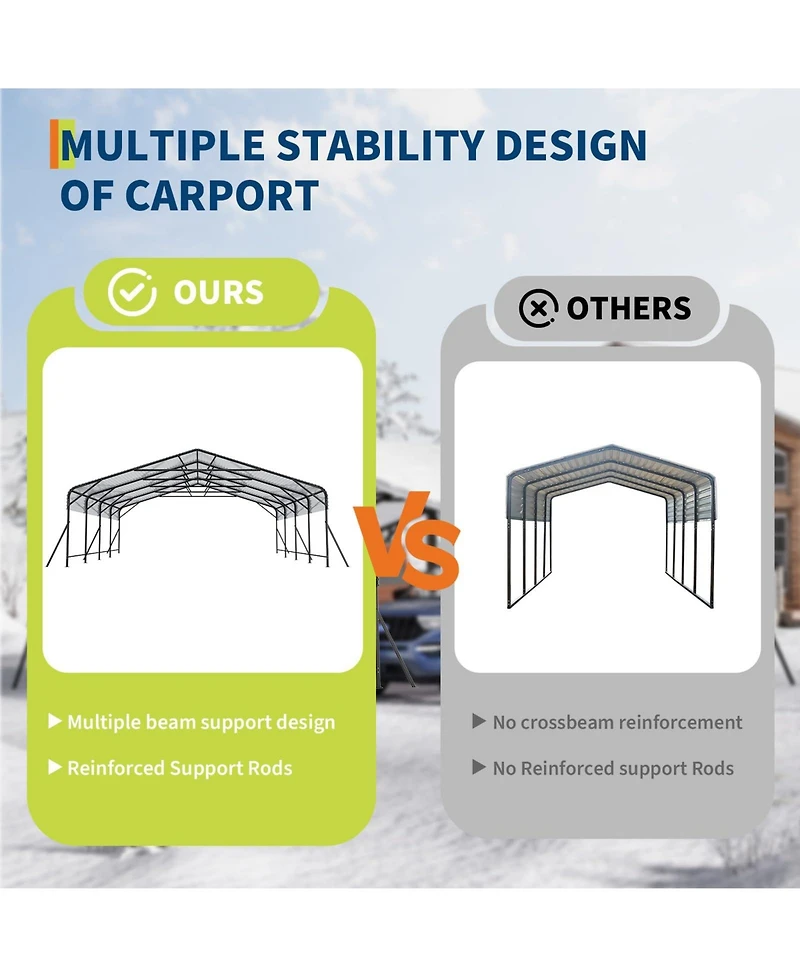 Homfan 20 x 20 x 9 Feet Carbon Steel Metal Carport Garage for Cars Trucks, Heavy Duty Outdoor Vehicle Shelter with Roof
