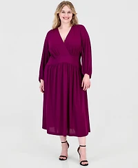 Anne Klein Plus Cross Long-Sleeve Fit & Flare Midi Dress
